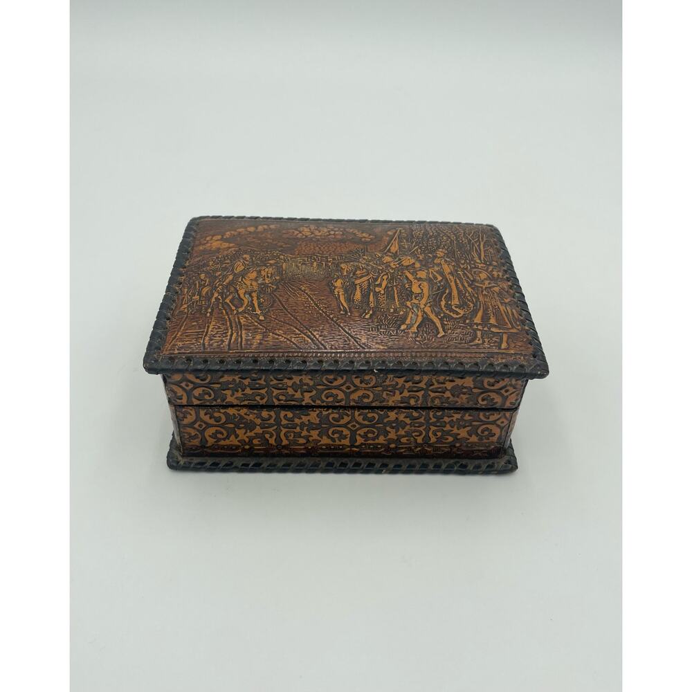 Vintage Antique JEYPE Tobacco Cigarette Hand Tooled Leather Box, 6.6"x2.5"x4.75"